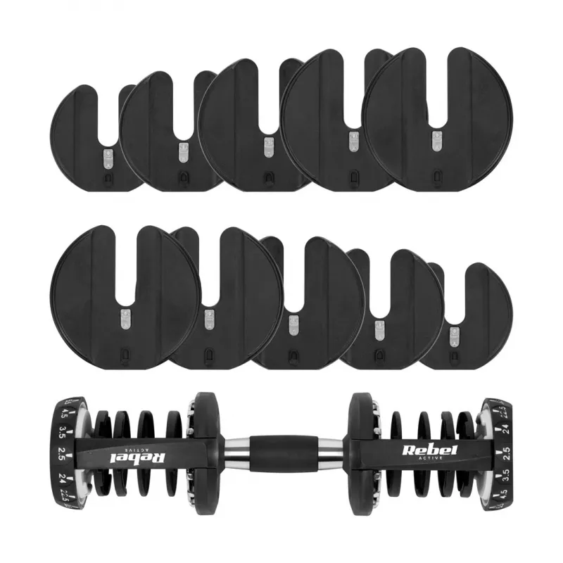 Adjustable cast iron dumbbell Rebel RBA-2303 — up to 24 kg, black, single-piece