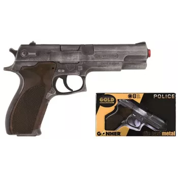 Toy dart gun Pulio Police gun metal GONHER 45/1 15545/1 — metal finish, single-shot toy firearm