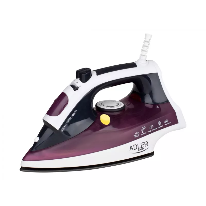 Adler AD 5022 Dry & Steam iron Ceramic soleplate Purple, 2200 W