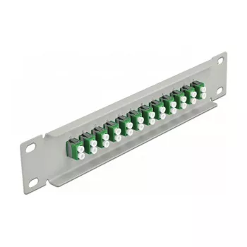 Fiber Optic Patch Panel DeLOCK 10 inch 12 Port LC Duplex Green 1U Grey