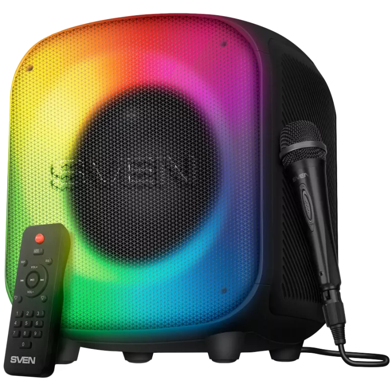 Speaker SVEN PS-555, black, power output 65 W (RMS), TWS, Bluetooth, USB, microSD, RC, lithium battery