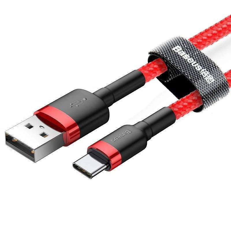 USB 2.0 A to USB-C cable Baseus CATKLF-B09 1m QC3.0 nylon braided red, fast charging and data sync