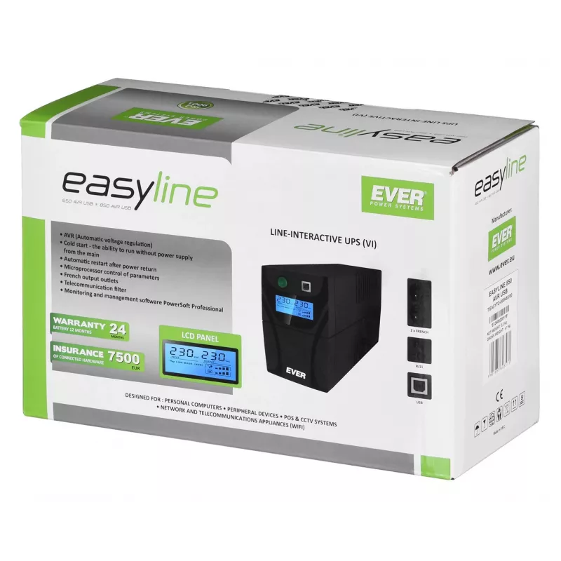 Ever EASYLINE 850 AVR USB Line-Interactive 0.85 kVA 480 W 2 AC outlet(s)