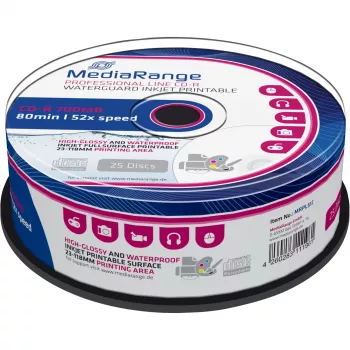 CD-R MediaRange MRPL512 700 MB 52x Inkjet Printable 25 pcs Spindle