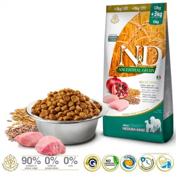 Dry Dog Food Farmina N&D Ancestral Grain Adult Chicken 15 kg — 27% protein, 16% fat