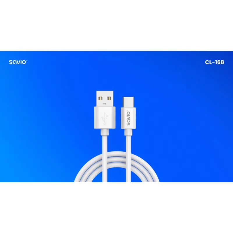 USB 2.0 cable SAVIO CL-168, USB A (male) to USB C (male), 3 m, white