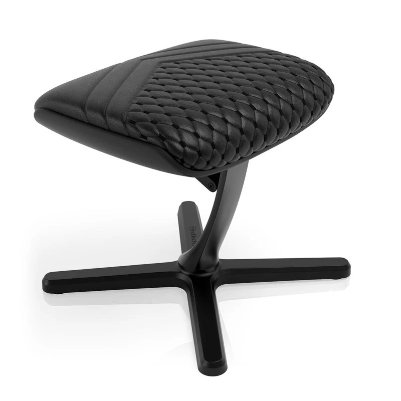 Footrest noblechairs NBL-FR-RL-BLK — black, genuine leather, aluminium frame, 490×400×450 mm, tilt 0–45°