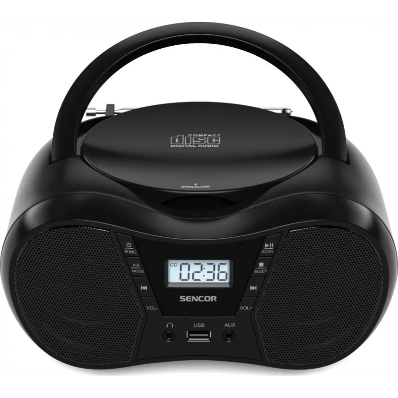 Boombox SENCOR SPT2300BK — CD player, MP3, USB, Bluetooth 5.1, FM, AUX, 4W, battery/AC