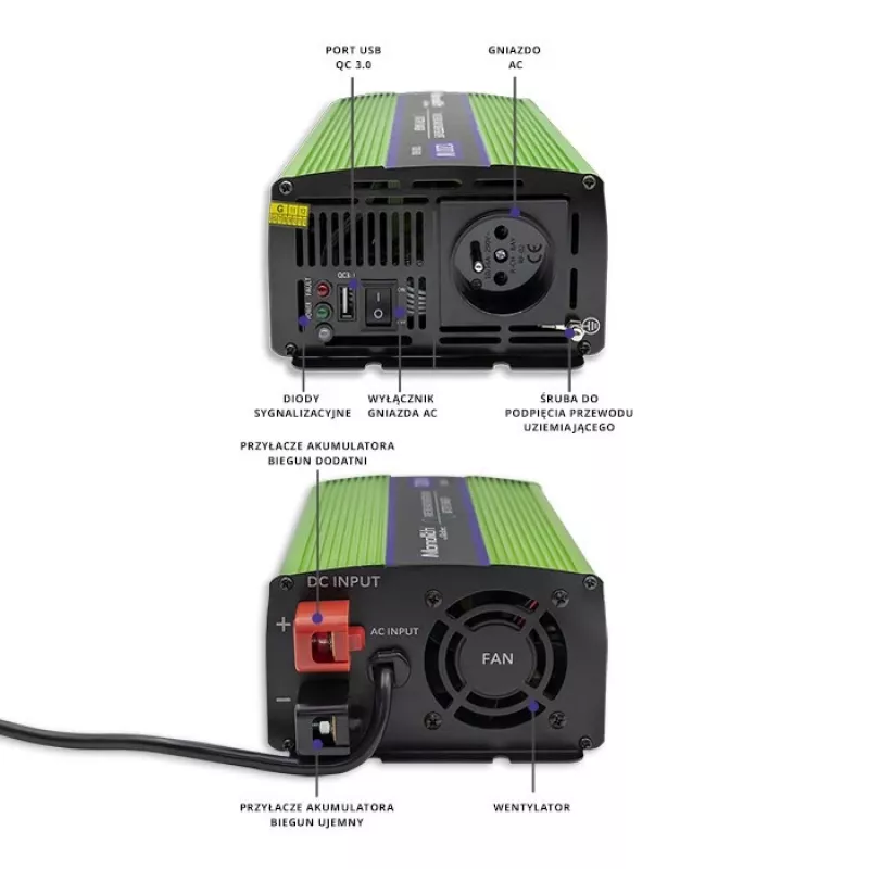 Car inverter Qoltec Monolith 1200 W Green 12 V