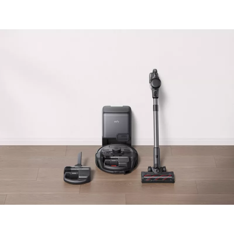Robot vacuum Eufy E20 Black — round, dust-bag base station, 150 min runtime, 35 cm diameter
