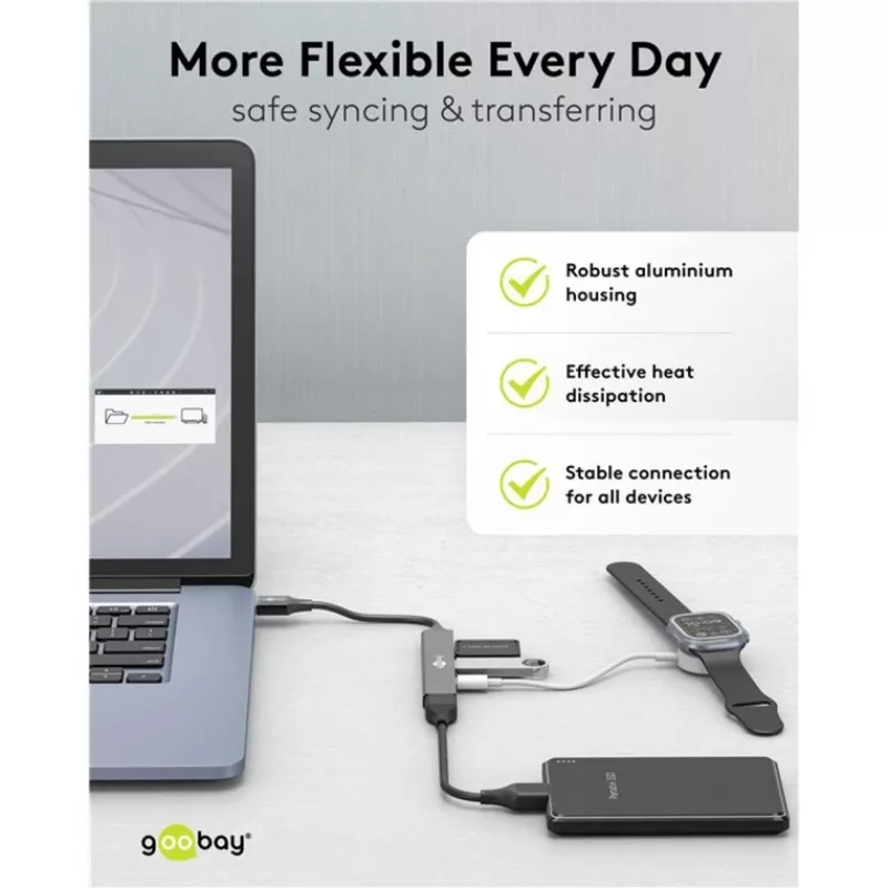 Goobay Slim 4-Port USB-Hub, USB-A auf USB-C™/USB-A, USB 3.2 (74458)