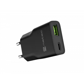 Power adapter NATEC Ribera NUC-2377 — 1×USB-A, 1×USB-C, 3 A output