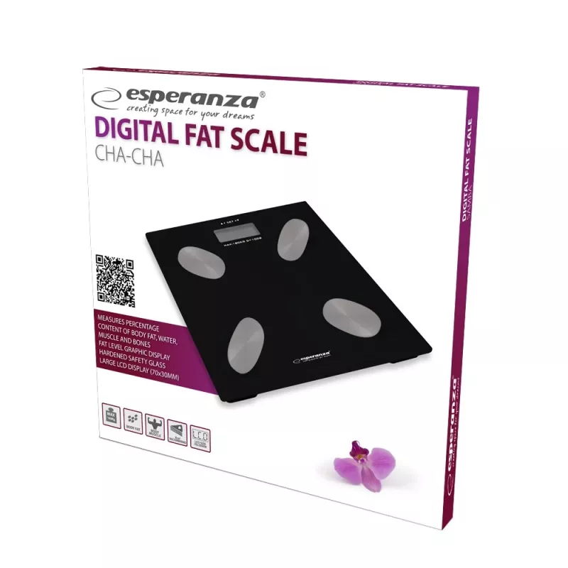 Electronic personal scale ESPERANZA EBS022K — digital fat scale, tempered glass, 180 kg, BMI, 12-user memory