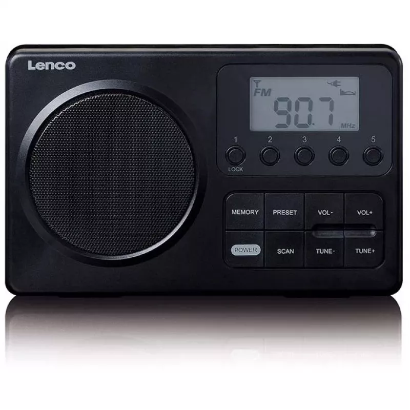 Portable radio Lenco MPR-035BK — FM/AM, mains and battery power, 2.5 inch LCD, 20 FM presets, 3.5 mm output