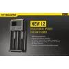 Battery Charger Nitecore NEW i2 — 2‑bay charger for LiFePO4, Li‑Ion, NiMH; input 100–240V; output 9–12V; supports AAAA/C/D/AAA/AA; black