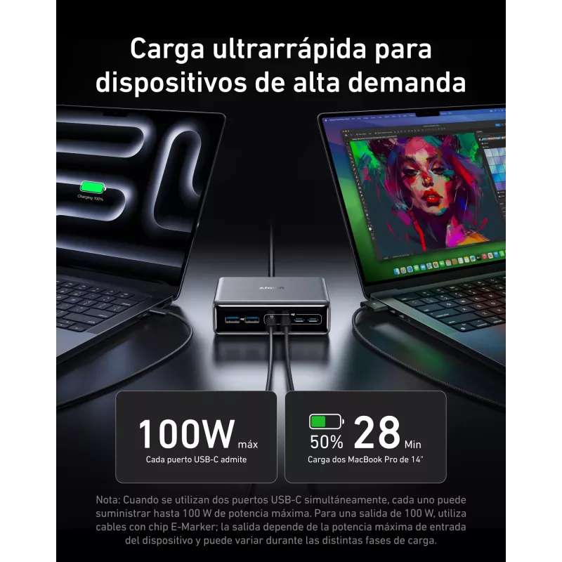Charger GeNPrime 200W GaN 4xUSB-C 2xUSB-A Black