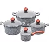 PROMIS Granite Cookware Set, 16 cm Saucepan and 20, 24, 28 cm Pots, Brown Handles