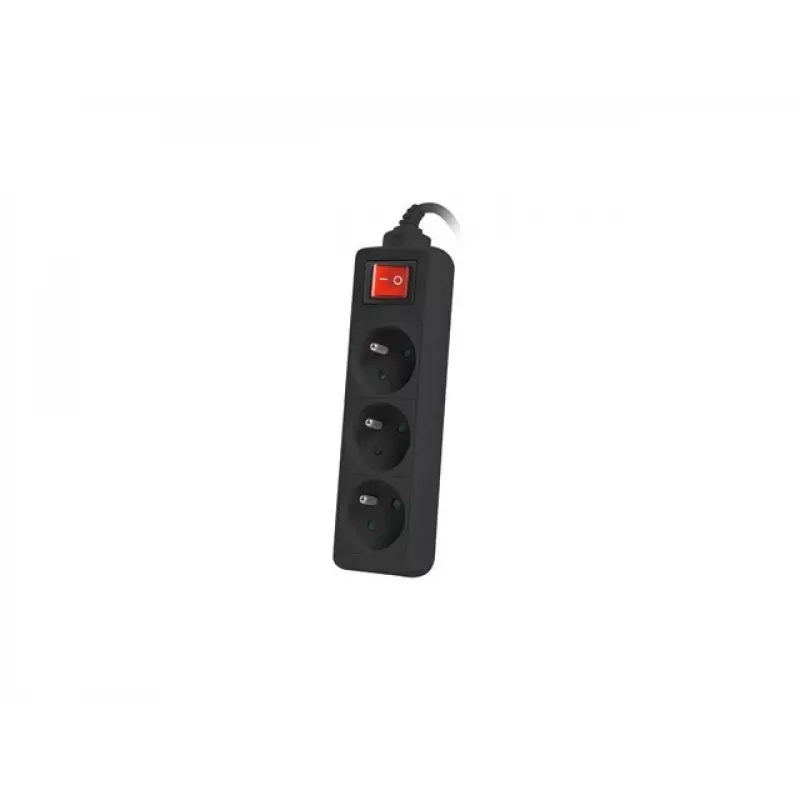 Power strip 3m, black, 3 sockets, with switch, cable made of solid copper