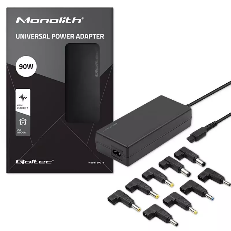 Qoltec 50012 Automatic universal power adapter 90W | 9 plugins | +power cable