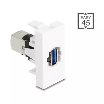 Keystone module DELOCK 90910 — flat USB A connector, white, 45×22.5×42.6 mm
