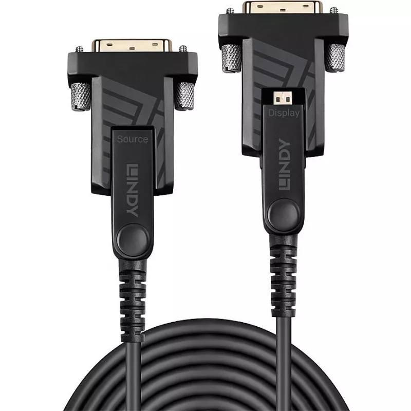 Lindy 10m Fibre Optic Hybrid Micro-HDMI 18G Cable with Detachable HDMI and DVI Connectors