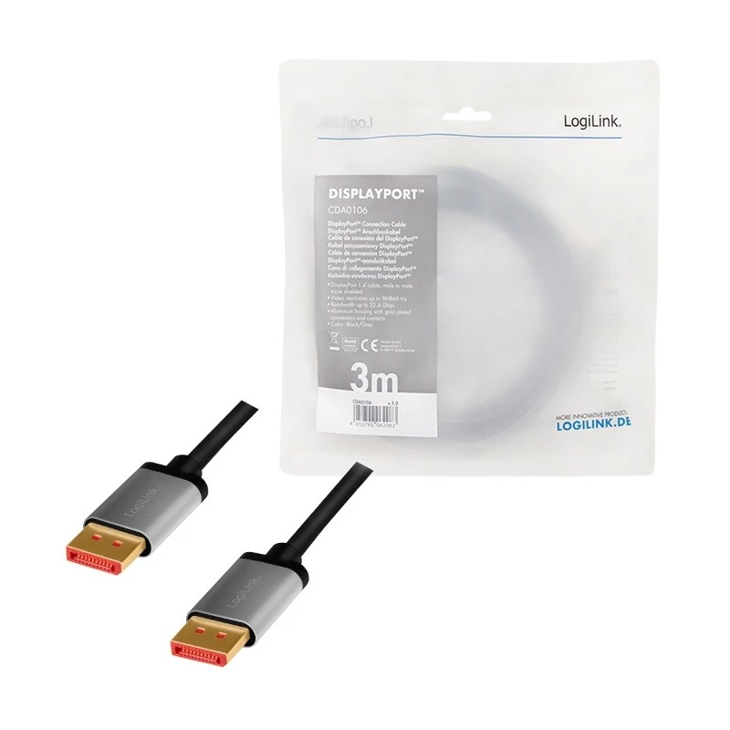 LogiLink CDA0106 DisplayPort Cable Black Grey 3 M