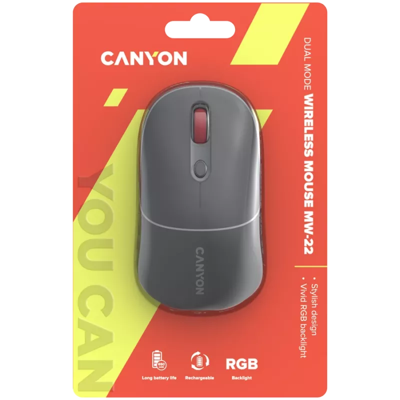 Canyon MW-22 2in1 RGB wireless mouse - Grey - Bluetooth/RF - 1.600 dpi - rechargeable
