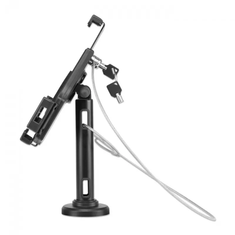 Manhattan iPad & Tablet Desk Stand, Lockable, Wall Mountable, Secure Anti-Theft, 7.9 inch to 10.5 inch tablets, 360° Rotation, +/- 70° Tilt, 330° Swivel, Black, Lifetime Warranty