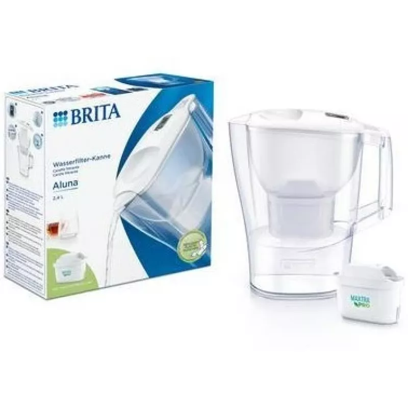Water filter jug BRITA Aluna Transparent White — 2.4 L total / 1.4 L filtered, MAXTRA, dishwasher-safe