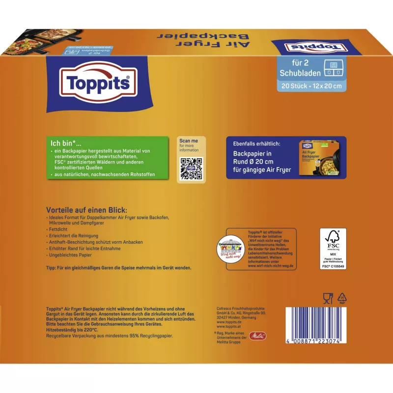 Toppits Baking Paper for Airfryer (12x20cm)
