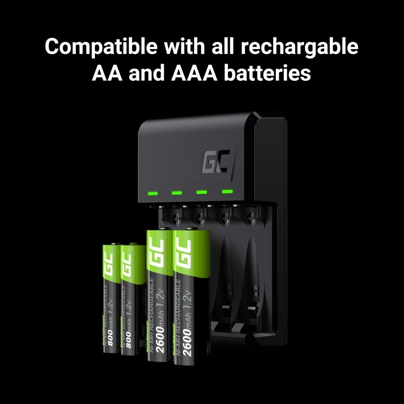 Battery charger Green Cell GC VitalCharger with 4× AA 2000mAh NiMH batteries
