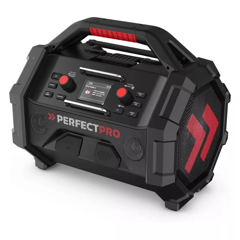 Portable Construction Radio PerfectPro ROCKTAGON 18V — battery powered jobsite radio