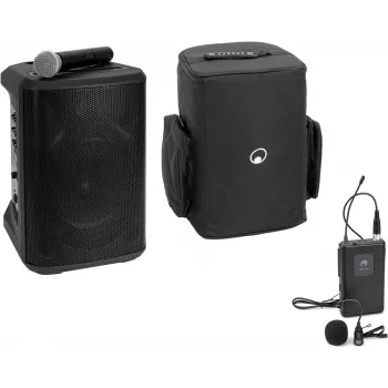 Portable wireless PA system Omnitronic PORTY-8A with lavalier microphone and soft bag