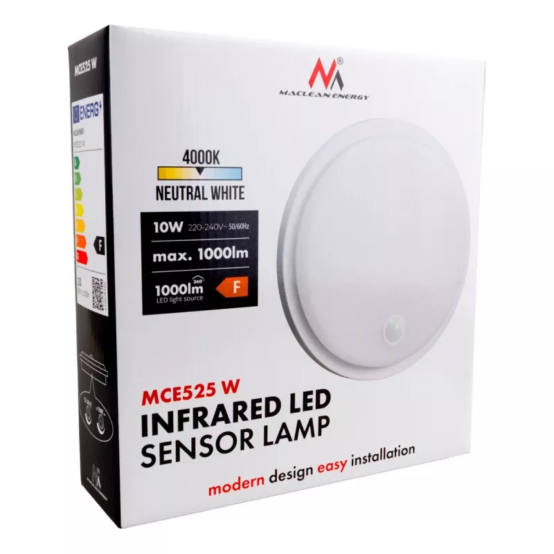 LED lamp with PIR sensor MACLEAN MCE525 W — outdoor LED fixture with motion sensor
