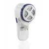 Fabric shaver Leifheit 80029 — battery-powered lint remover, 3 V, uses 2 batteries, blue/white