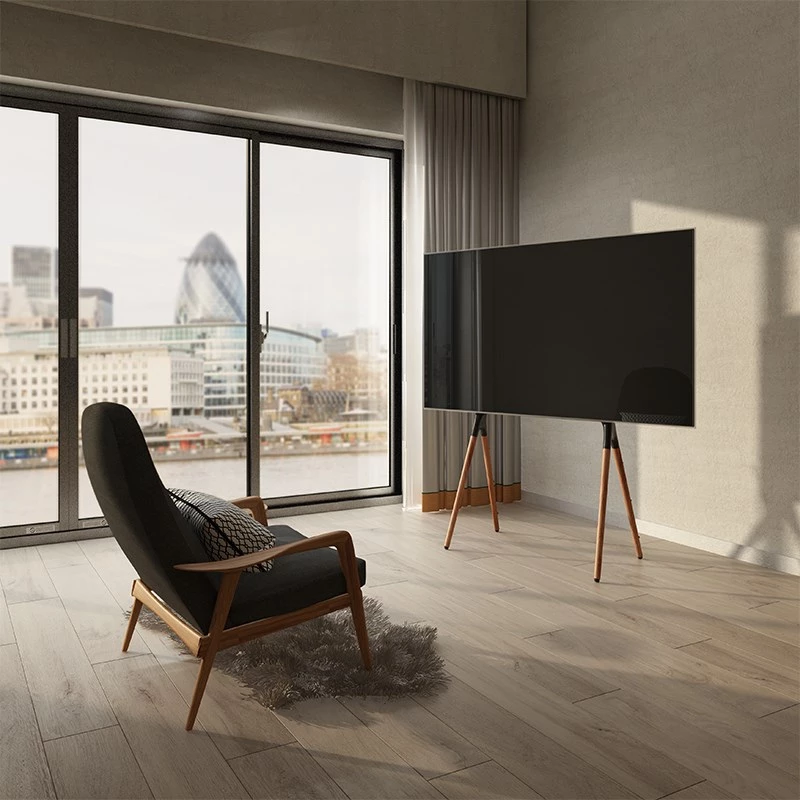 LogiLink BP0078 TV Floor Stand, 49-70 inch, 4 Walnut Wood Legs, 40 kg, Black