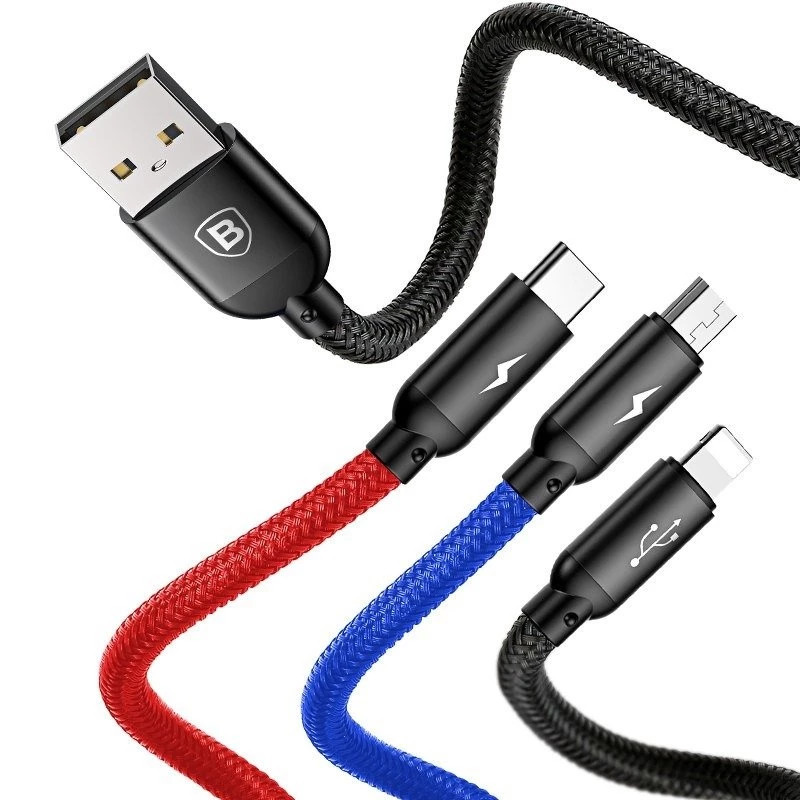 BASEUS Colorfone CAMLT-BSY01 USB cable 1.2 m USB A 3 x USB C Black, Red, Blue