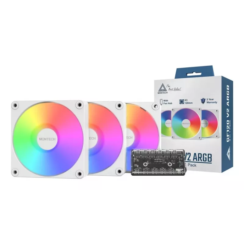 Montech GF120 V2 ARGB Computer case Fan module 12 cm White 3 pc(s)