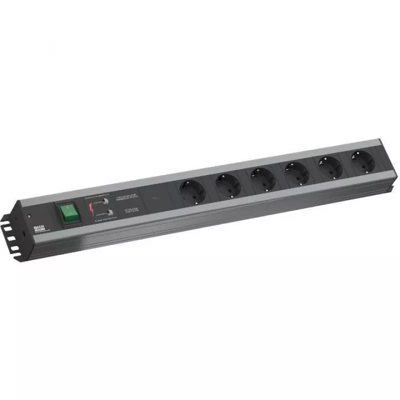 Power distribution unit Bachmann 300.012, PDU Basic, 6 AC outlets, 2U, 2 m cable, Black/Grey