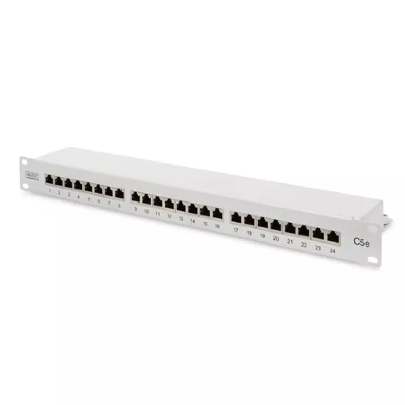 DIGITUS DN-91524S CAT 5e Class D Shielded Patch Panel, 24-Port RJ45, 1U, Grey RAL 7035