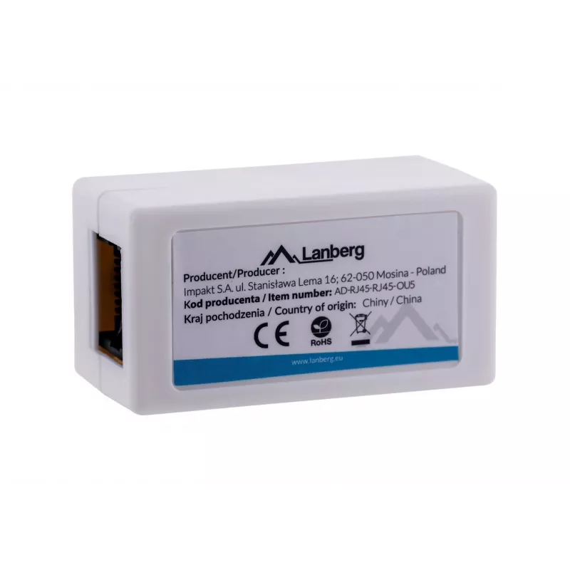 LANBERG cable gender changer RJ-45 to RJ-45, female–female, U/UTP Cat5e, white