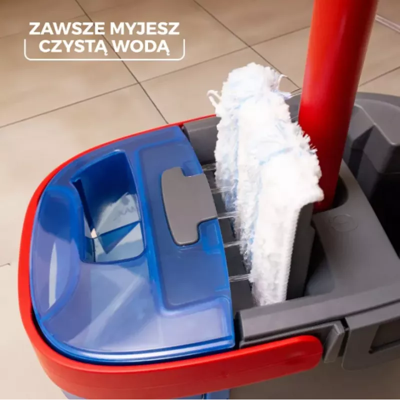 Mop VILEDA Microfibre 1200 ml Wet, 360° rotating head, 140.5 cm stick, removable machine-washable head