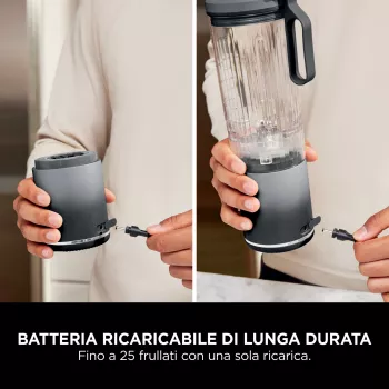 Portable blender Ninja BC251EUGY, 0.57 L bowl, 11.1 V battery, stainless steel blades, transparent/grey