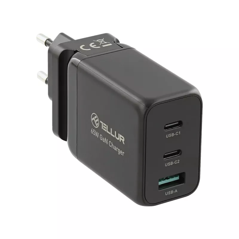 Wall Charger Tellur TLL151451 65W, 3-port (2x USB-C, 1x USB-A)