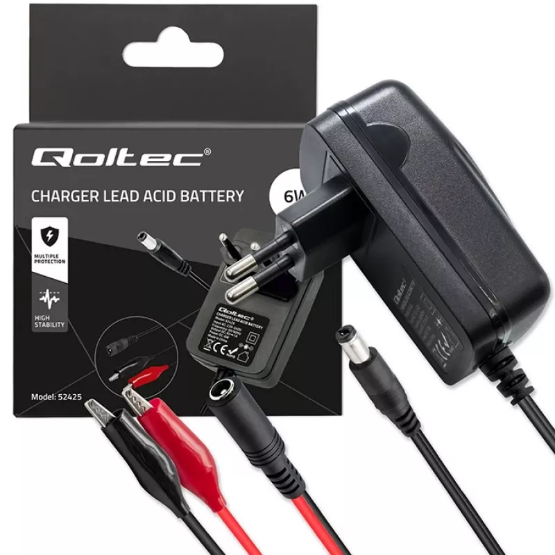 Battery charger QOLTEC Charger AGM GEL STD 6V 1A for 6V lead-acid batteries, AGM and Gel