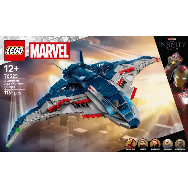LEGO Quinjet construction set 76325 — Marvel, 1131 pieces, 5 minifigures, for ages 12+, 280×450×300 mm