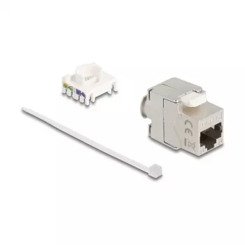 Keystone module DELOCK 90723 — flat RJ-45 insert, silver/white, 16×28.5×22.6 mm