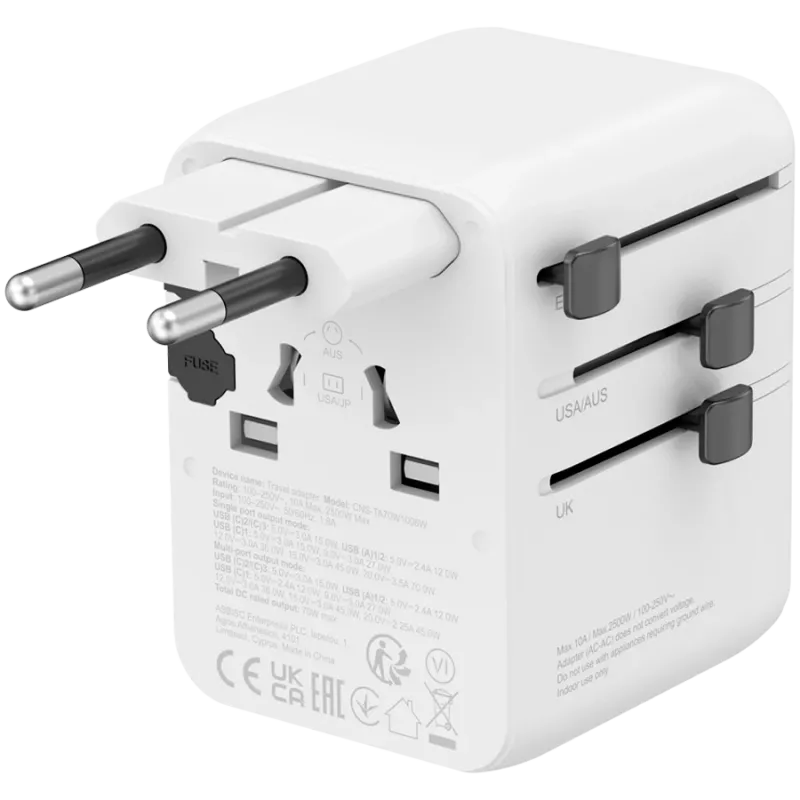 CANYON Travel Adapter OnTour 70 EU/UK/US/AUS 70W White
