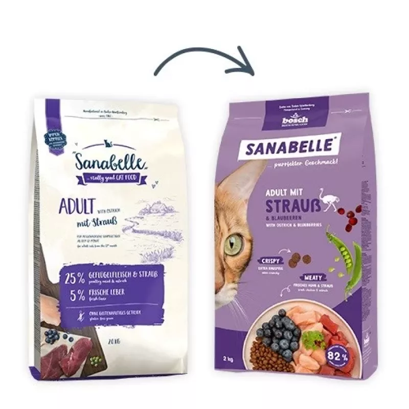 Dry cat food Bosch Sanabelle Life Adult — ostrich & blueberries, 8 kg, 31% protein, 16% fat