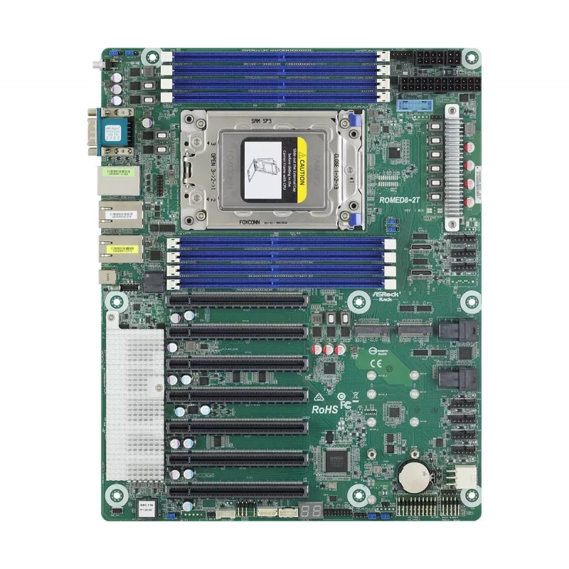 Motherboard ASRock ROMED8-2T ATX for AMD EPYC LGA 4094, 8× DDR4 DIMM, Octa‑channel, 2× M.2, 8× SATA III, 10GbE, 3× RJ‑45